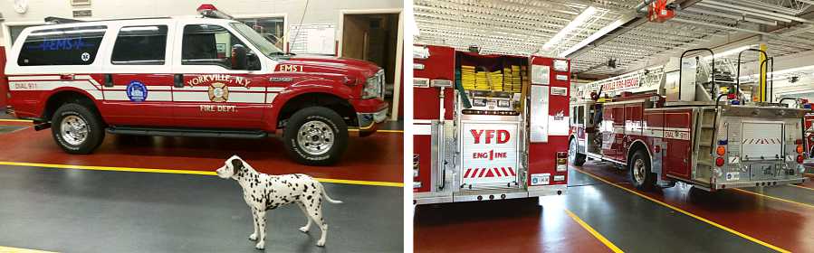 Firehouse floor with fire engine